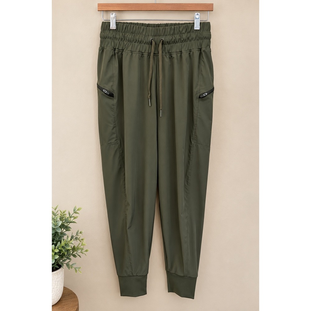 LEG3ND Womens Olive Green Athletic Joggers Zipper Pockets Drawstring Size Small